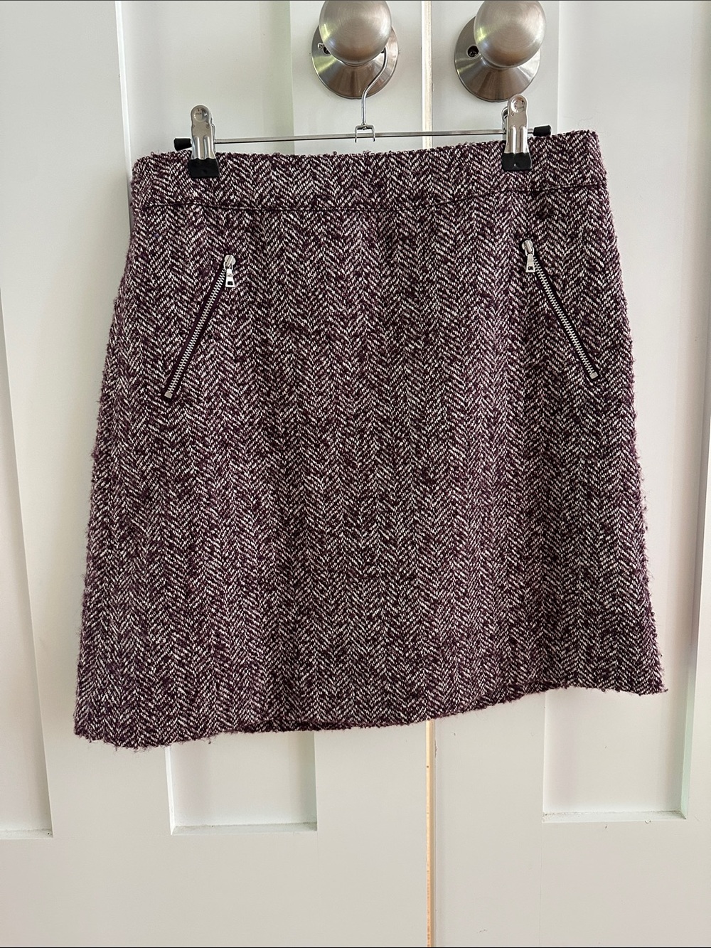 LOFT Plum Tweed A-Line Skirt with Zip Pockets